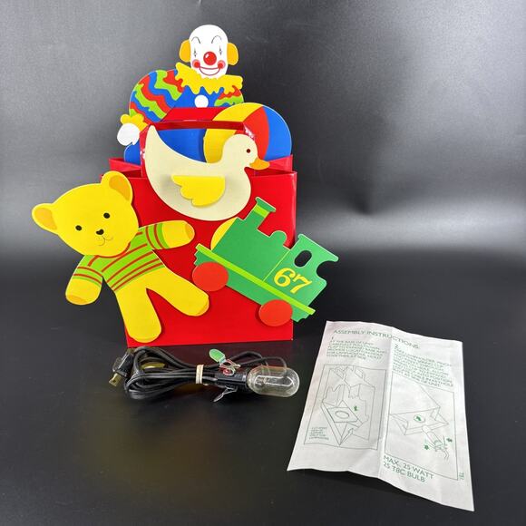 Vintage Paper Lightworks Paper Kids Room Fun Light Lamp Clown Duck Bear Train - Picture 1 of 16